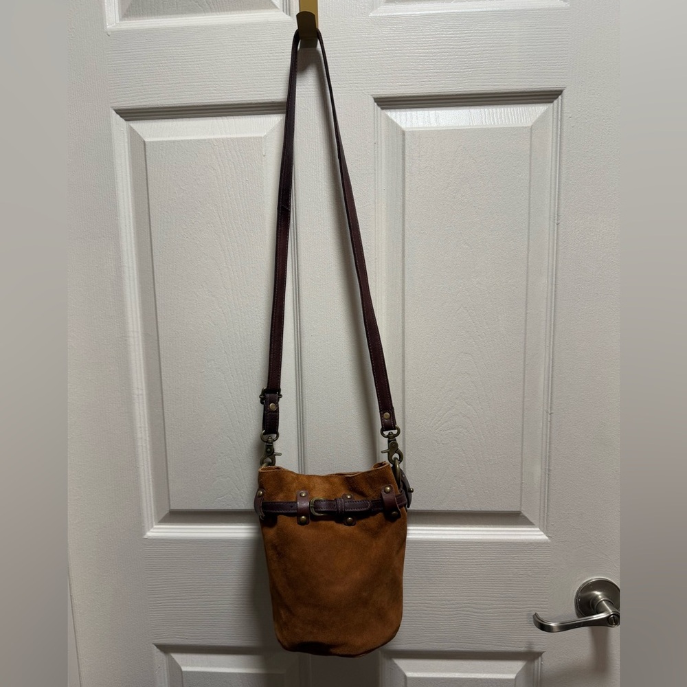Free People Brown Suede Crossbody Bag with Dark Brown Strap